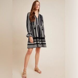 Maeve Black and White Long Sleeve Dress